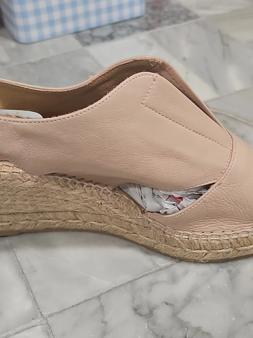 kanna Nude/Pale Pink Leather Espadrille Wedge Peep-Toe Sandals NWOT 9.5